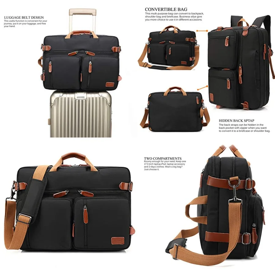 

Convertible Backpack Messenger Shoulder Bag Laptop Case Handbag Business Briefcase Multi-Functional Travel Rucksack Fits 17.3 Inch Laptop for Men/Women (Black)