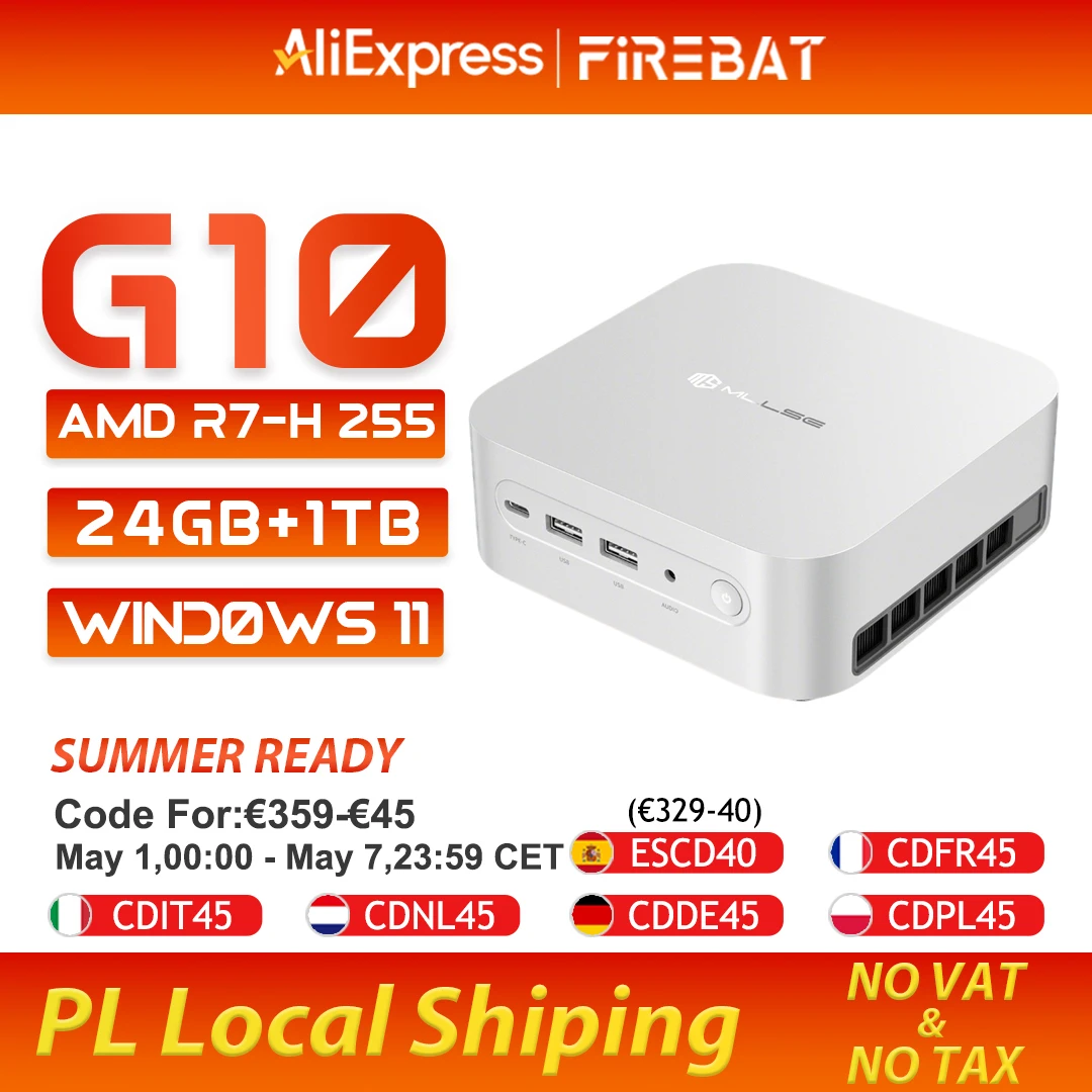 Mllse G10 Mini PC Nowy AMD Ryzen 7 H 255 24GB RAM 1TB SSD Wi-Fi 6 BT5.2 USB4.0 Windows 11 Pro Komputer Stacjonarny Mini do Gier