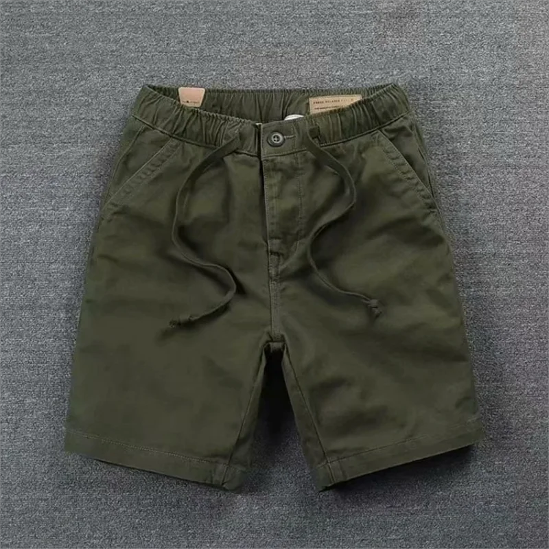 Summer Elastic Waist Casual Shorts 2024 Summer New Men's Solid Color Shorts Korean Edition Trendy Men's Lacing Pants