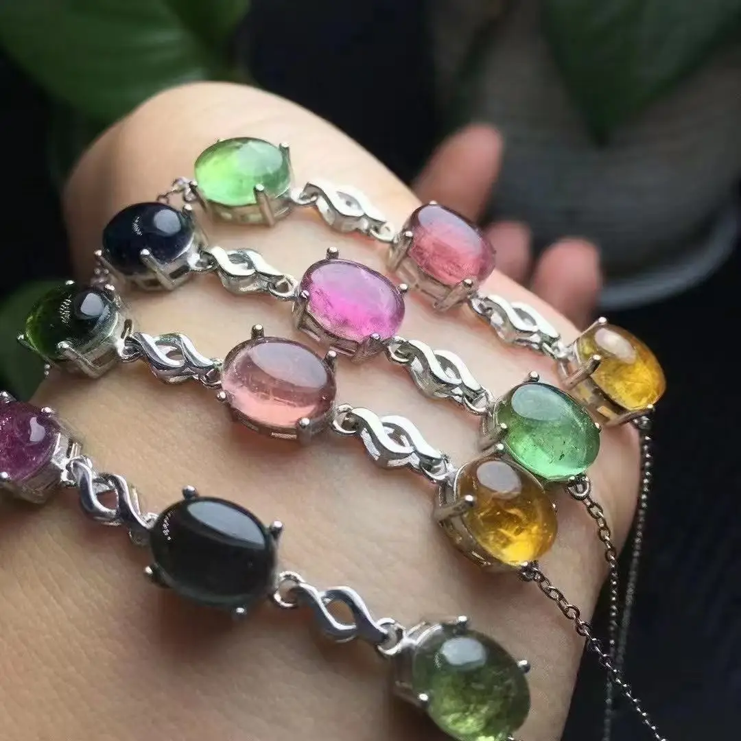 

Браслет Unit One из серебра 925 пробы с натуральным черамалином, целебный драгоценный камень, кристалл овальной формы, браслет для подарка