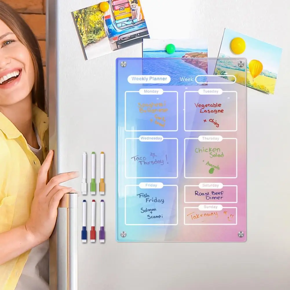 

Fridge Calendar Board Magnetic Acrylic Calendar Set Colorful Dry-erase Refrigerator Family Monthly Weekly Planning Schedule