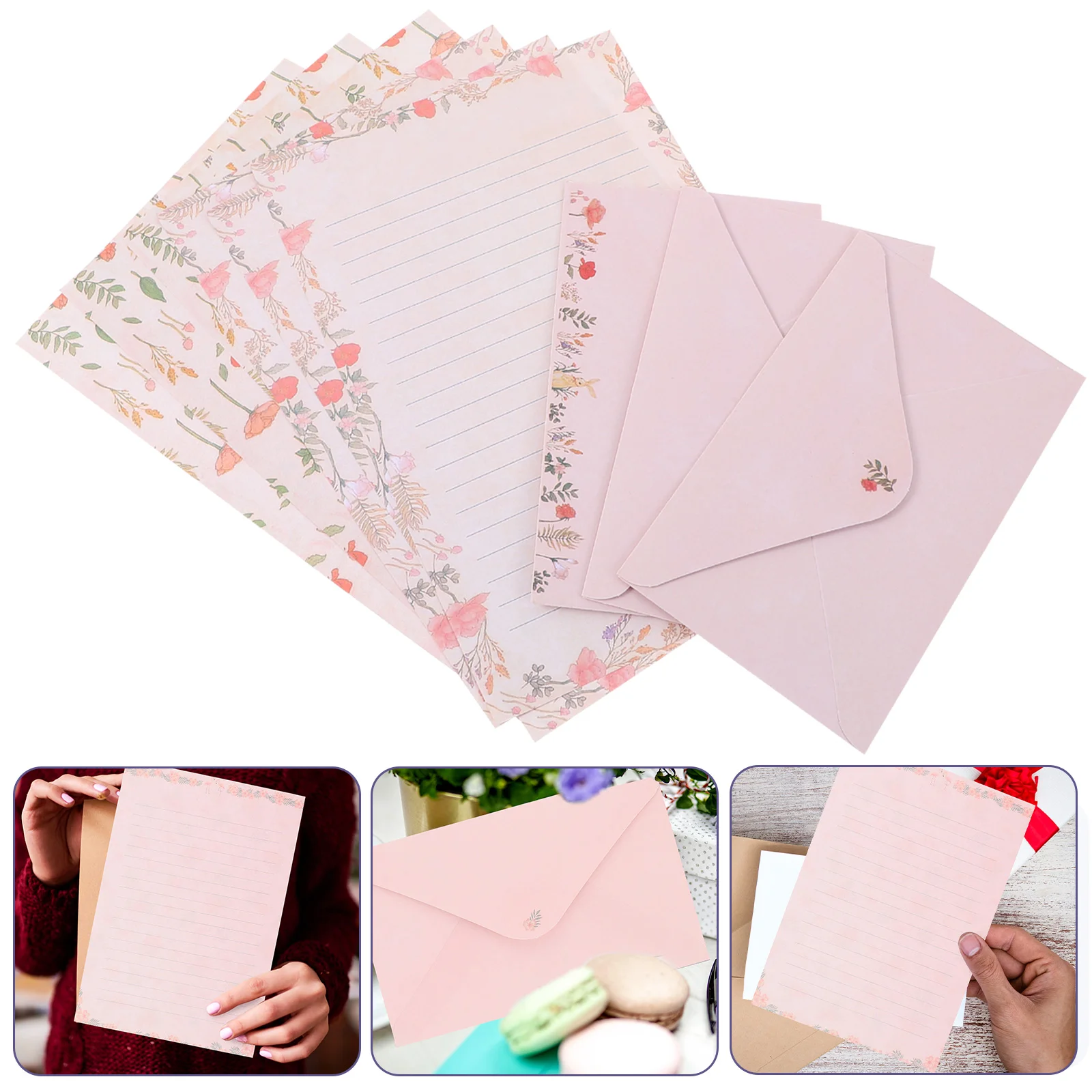 5 Sets A5 Flower Animal Envelope Kit Wooden Horse 3 Envelopes 6 Papers Thick Writing Practical Gift Letter Stationery Set