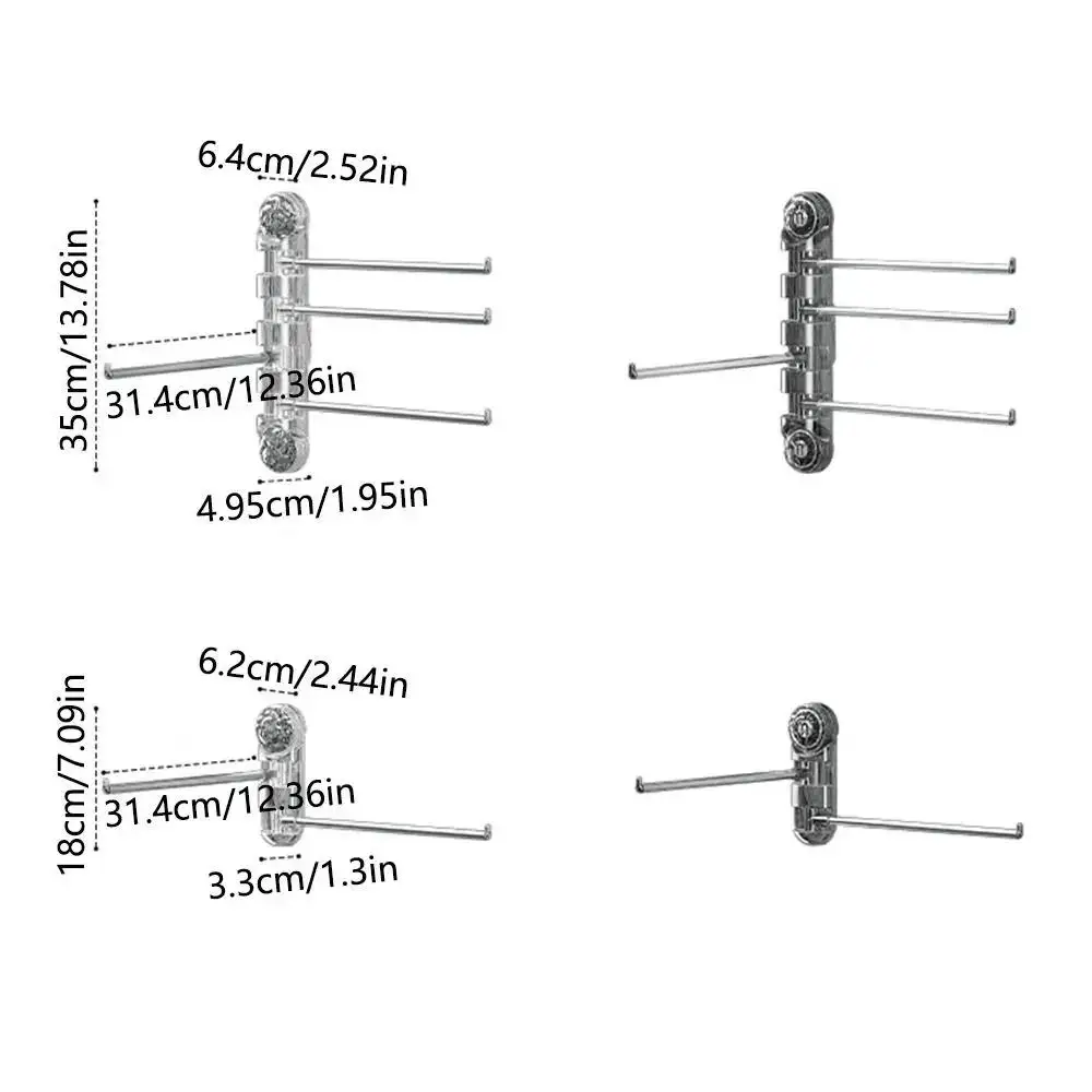 2/4-arms Holder Cup Towel Racks Non Punching Space Mounted Saving Rotating Towel Wall Suction Installation Traceless