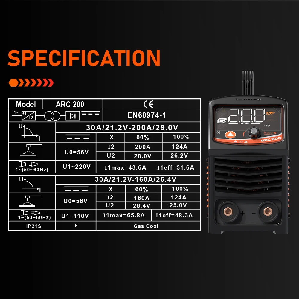 FEIFANKE ARC200 MMA/Lift TIG LED Dispaly Welding Machine IGBT Inverter Synergic Control Welder Machine with Hot Start