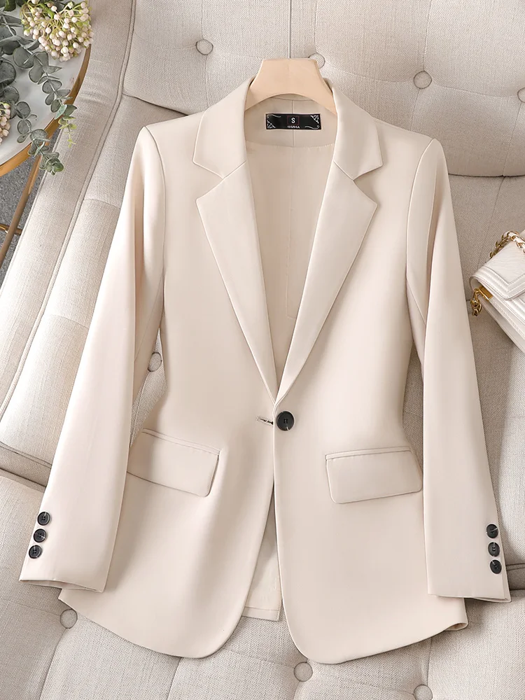 Black Coffee Beige Formal Blazer Ladies Women Long Sleeve Single Button Female Business Work Wear Coat Jacket For Autumn Winter