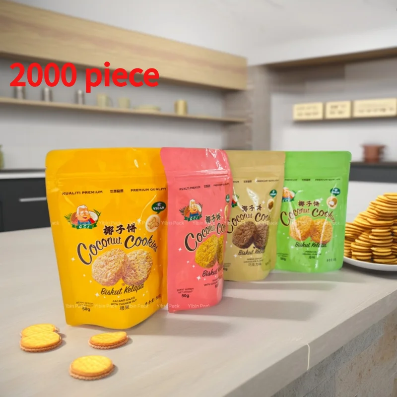 

Custom.Custom Printed Stand Up Pouch Plastic Packaging Food Biscuit Snack Bag Sealed Zipper Lock Mylar Bag