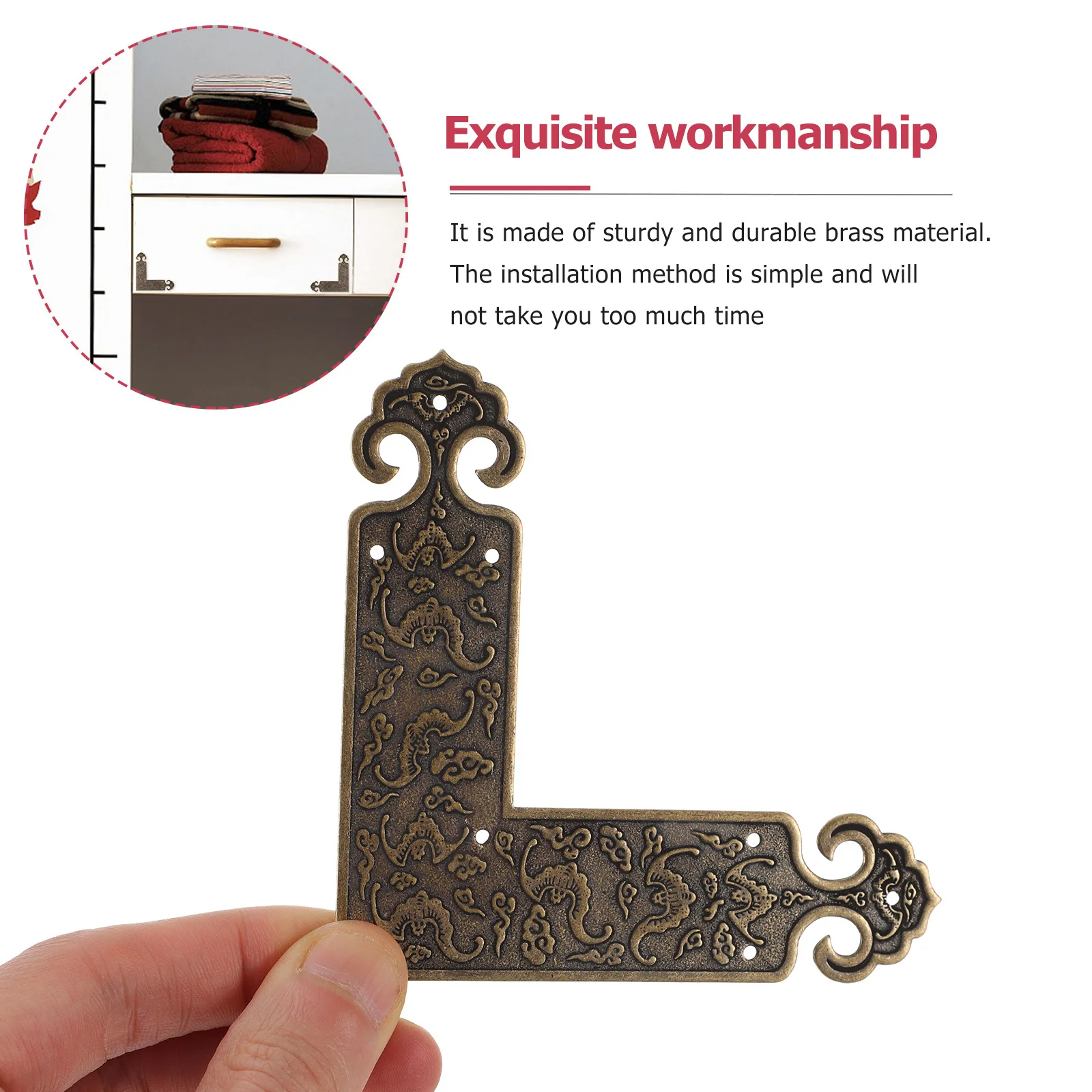 

2pcs Brass Corner Protectors Retro L Shape Decorative Guards For Furniture Cabinet Table Edge Protection Cornet Brace