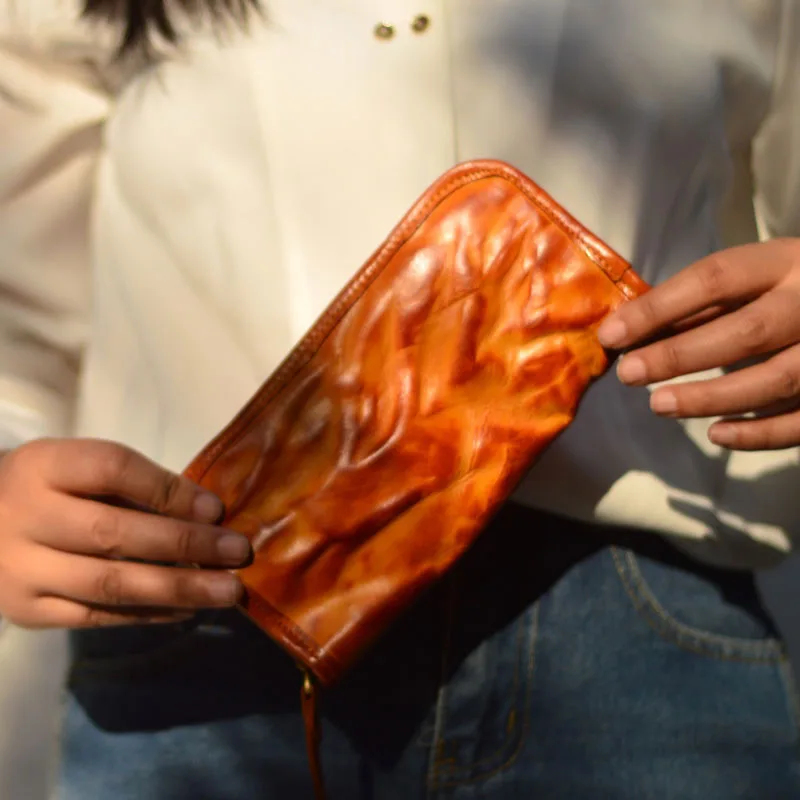 handmade-long-leather-wallet-cowhide-business-casual-retro-fashion-women's-wallet-foldable-youth-suitable-pure-color-box-shape