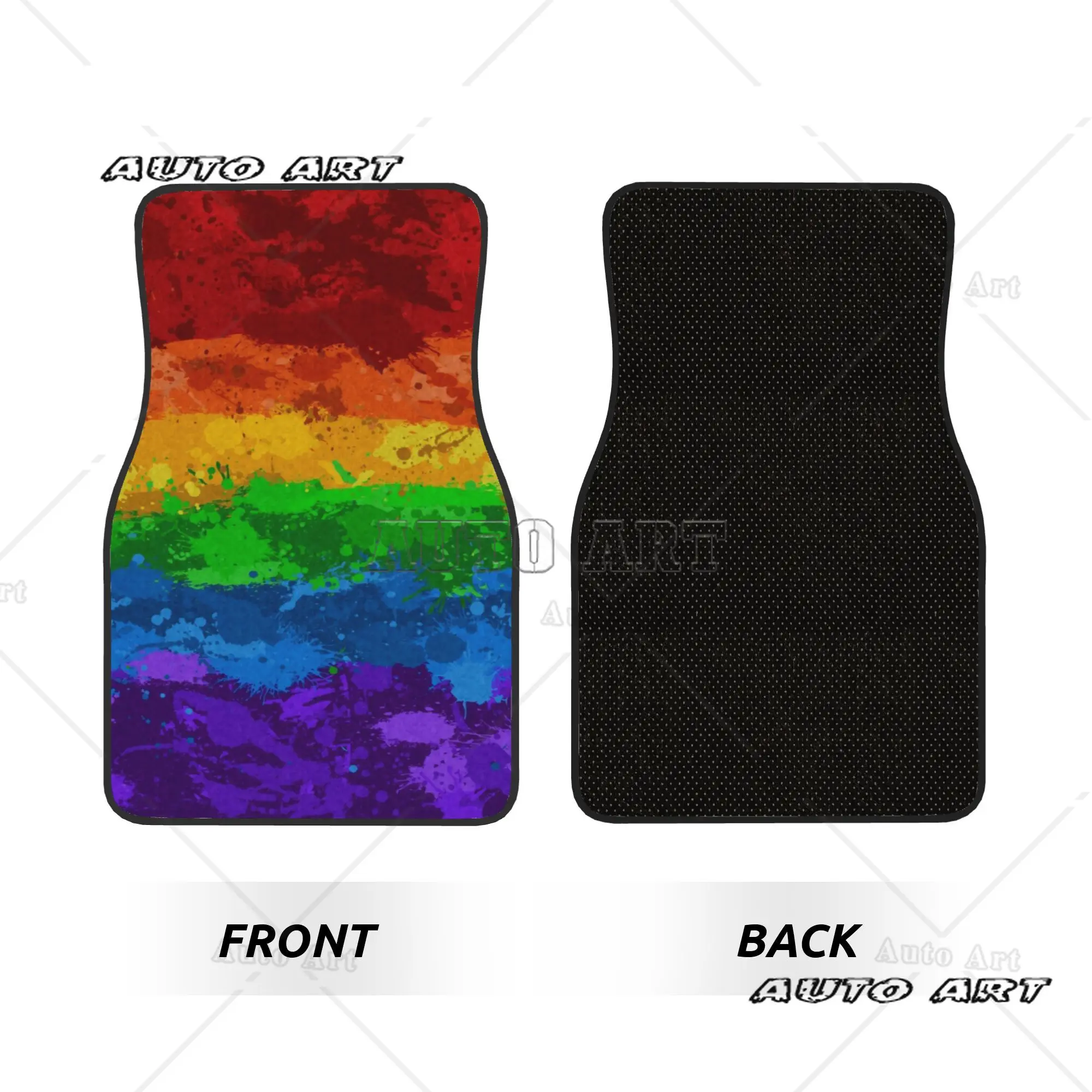 Rainbow Paint Splatter Flag 4PCS Car Floor Mats Set Universal Front Rear Foot Mats GLBT Gay Lesbian Pride Car Protection Mat