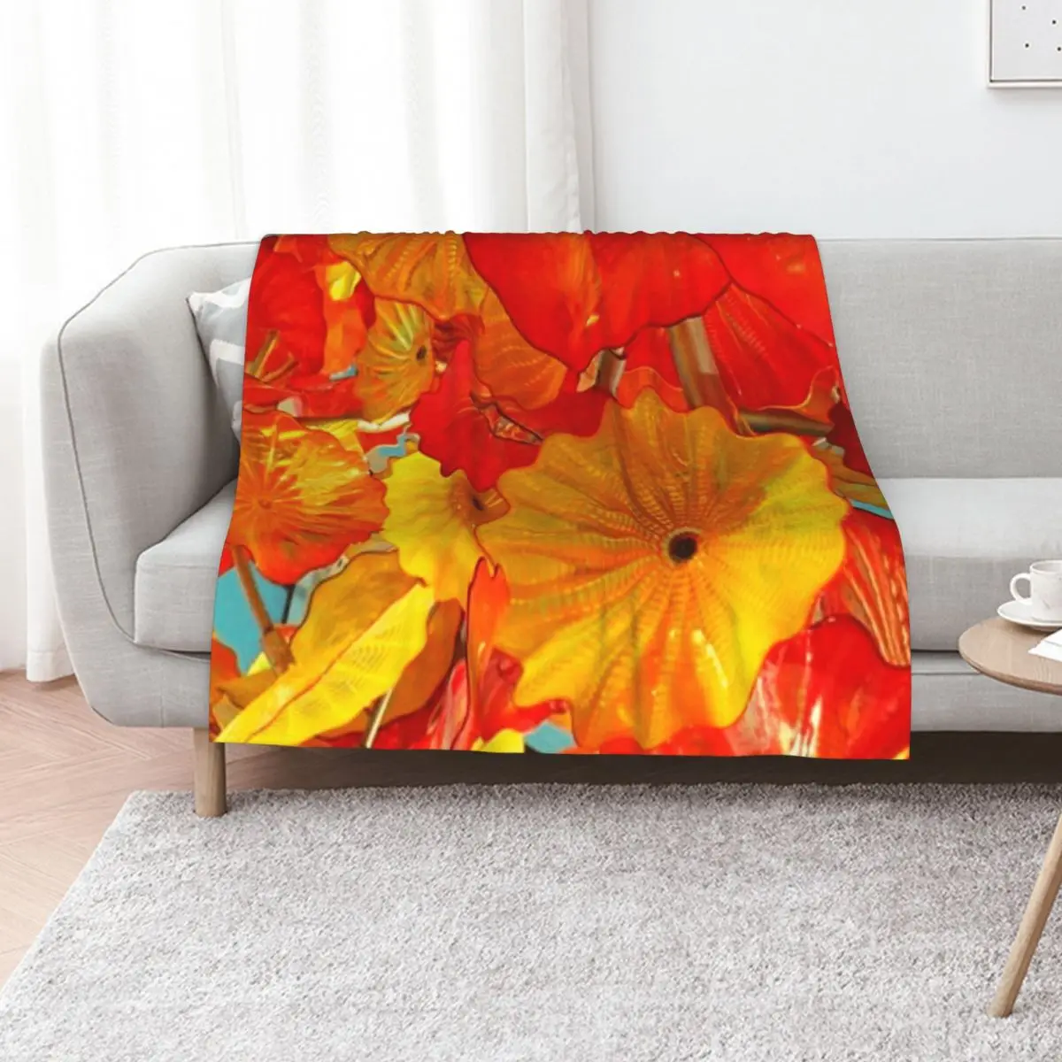 Chihuly Art Red And YellowA-line Dress Throw Blanket Soft Sherpa Fleece Warm Blanket for Winter