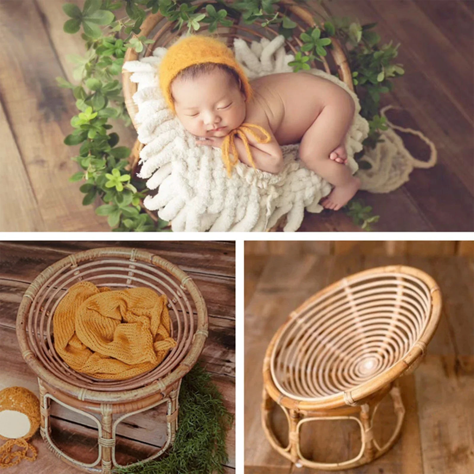 Newborn Papasan Chair Photography Props Accessories Baby Cribes Posing Props for Photo Studio Rattan Chair Bed for Shooting