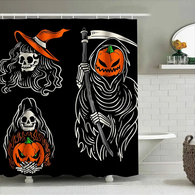 

1PCHэллоуин Череп Занавеска Для Душа Жуткий Призрак Графический Черный Белый Декор Для Ванной Комнаты