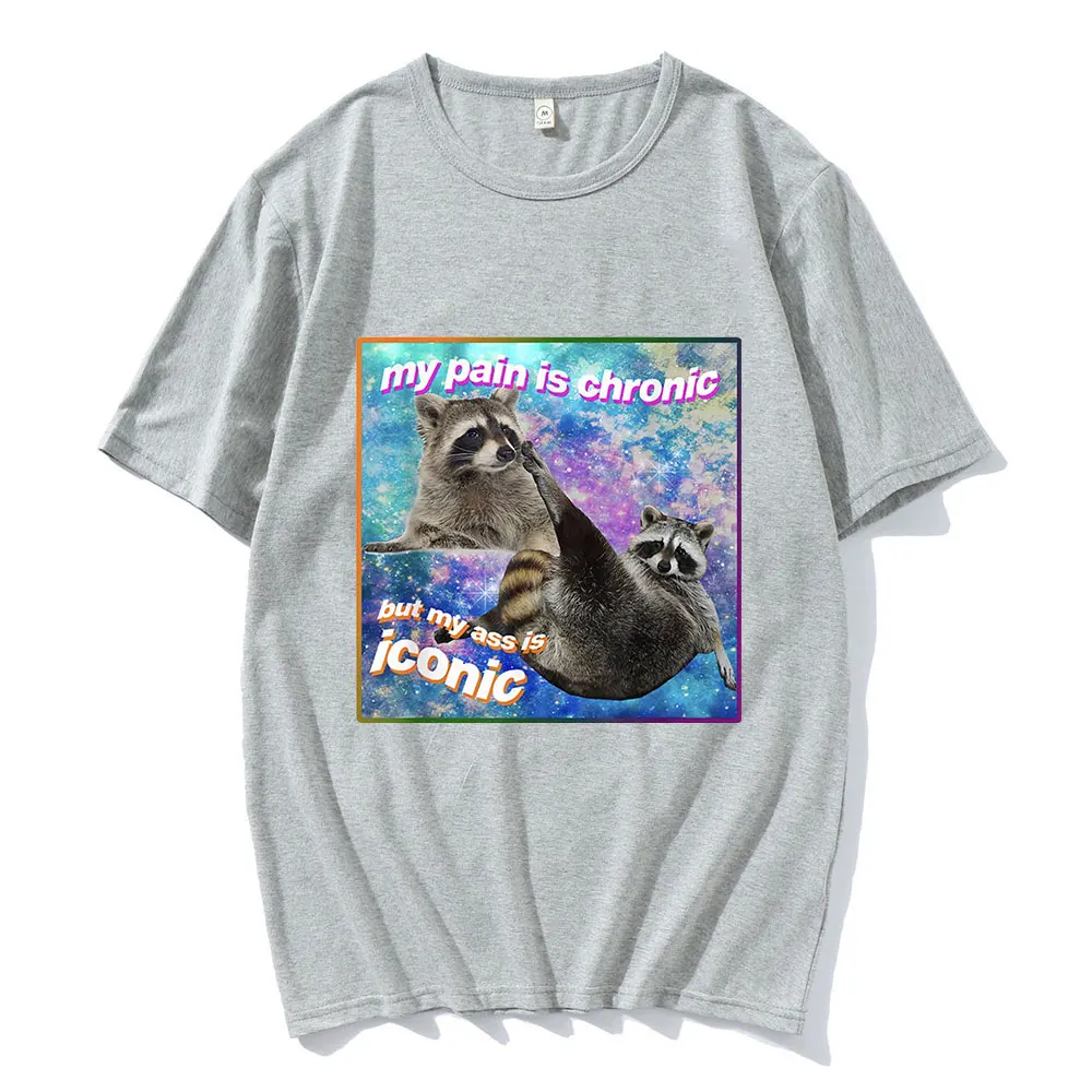 My Pain Is Chronic But My Ass Is Iconic Meme T Shirt Raccoon Tanuki Opossums Graphic T-shirt Casual Cotton Short Sleeve T-shirts