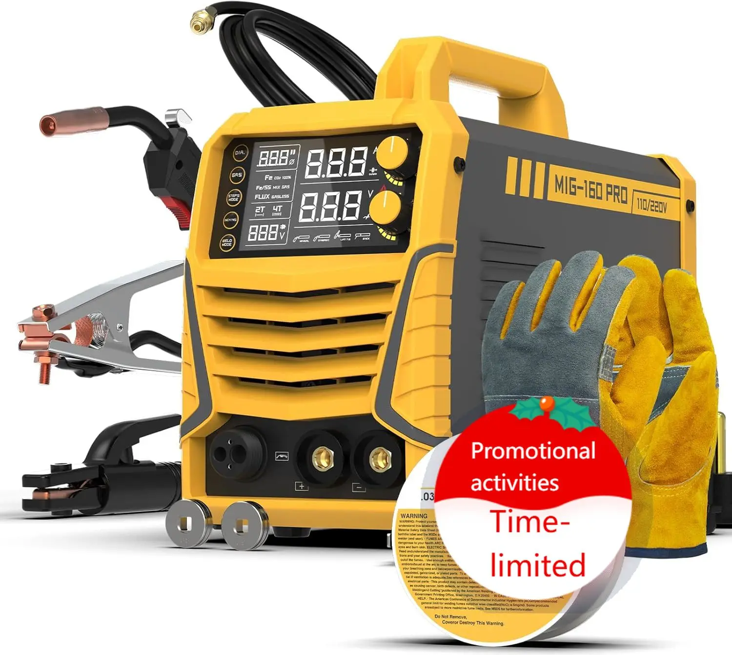 

Сварочный аппарат MIG 4-в-1 (MIG, TIG, MMA, Flux Core) с двойным напряжением 110/220В, инвертор IGBT DC, ЖК-дисплей