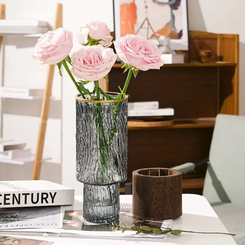 

Прозрачная стеклянная ваза с деревянным основанием, цветочная композиция, креативный скандинавский домашний декор, гостиная, обеденный стол, 1 шт.
