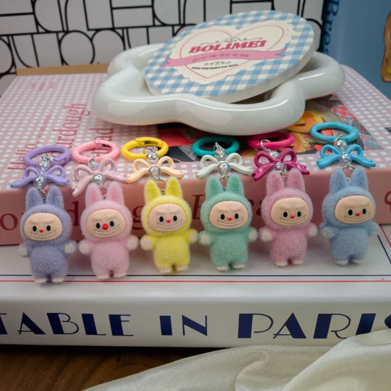 New Kawaii Labubu Keychain Doll Couple Keyring Kawaii Cartoon Creative Mobile Phone Bag Pendant Charms Backpack Decoration Gifts