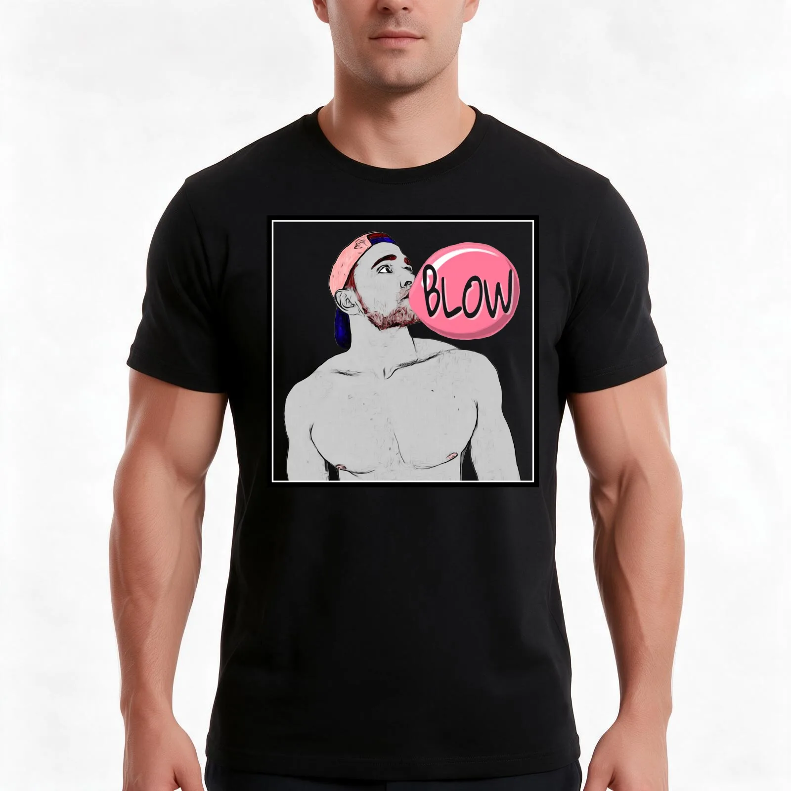 Blow (Art) T-Shirt, Summer Casual Cotton Tee, Oversized Streetwear Tops, Vintage Graphic Print, Loose Fit Short Sleeve