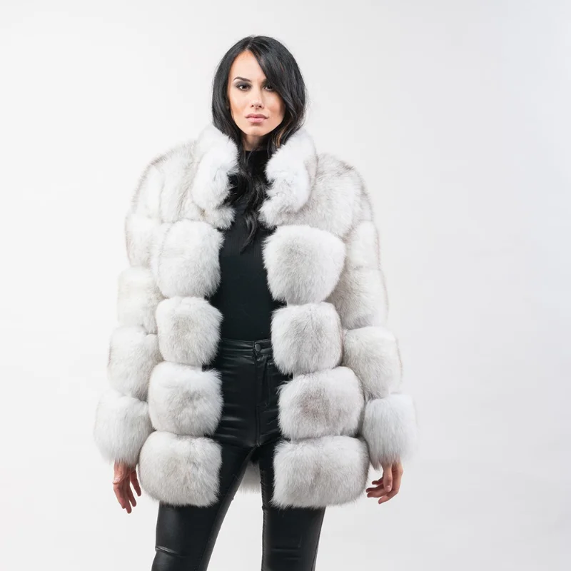 

Natural Fox Fur Strip Sewed Loose Outertwear Women Fashion Winter Furry Cozy Tops Luxury Genuine Real Fox Fur Coat Female