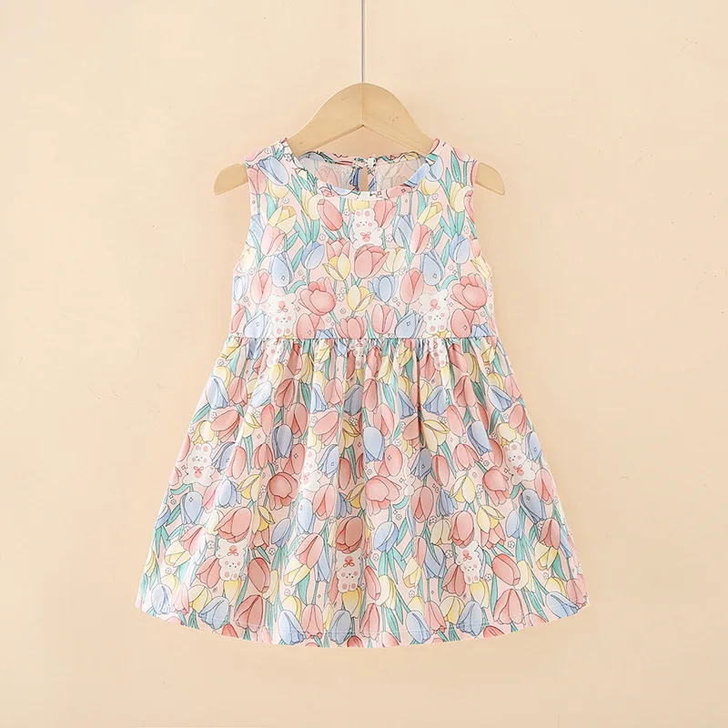 Summer Girl Vest Dress Kids Sleeveless Printed Princess Dress Baby fashion Version Broken Flowers Casual dress