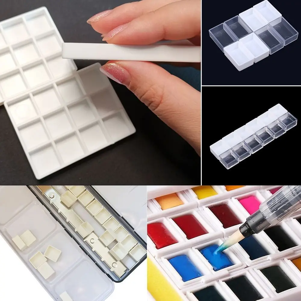 5/20/50pcs Plastic Pigment Box White Transparent Mini Size Empty Half Tiny Pans Rectangle Artists Palette