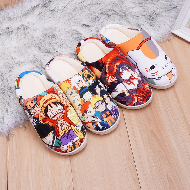 

Anime Naruto Warm Plush Cosplay Slippers One Piece Couple's Indoor Non-slip House Slides Toe Wrap Cartoon Home Cotton Shoes