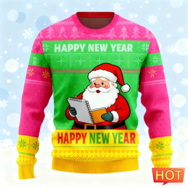 2026 Nuovo Divertente Babbo Natale Grafica Felpe Moda Capodanno 3D Stampato Brutto Natale Felpe Casual Pullover Oversize