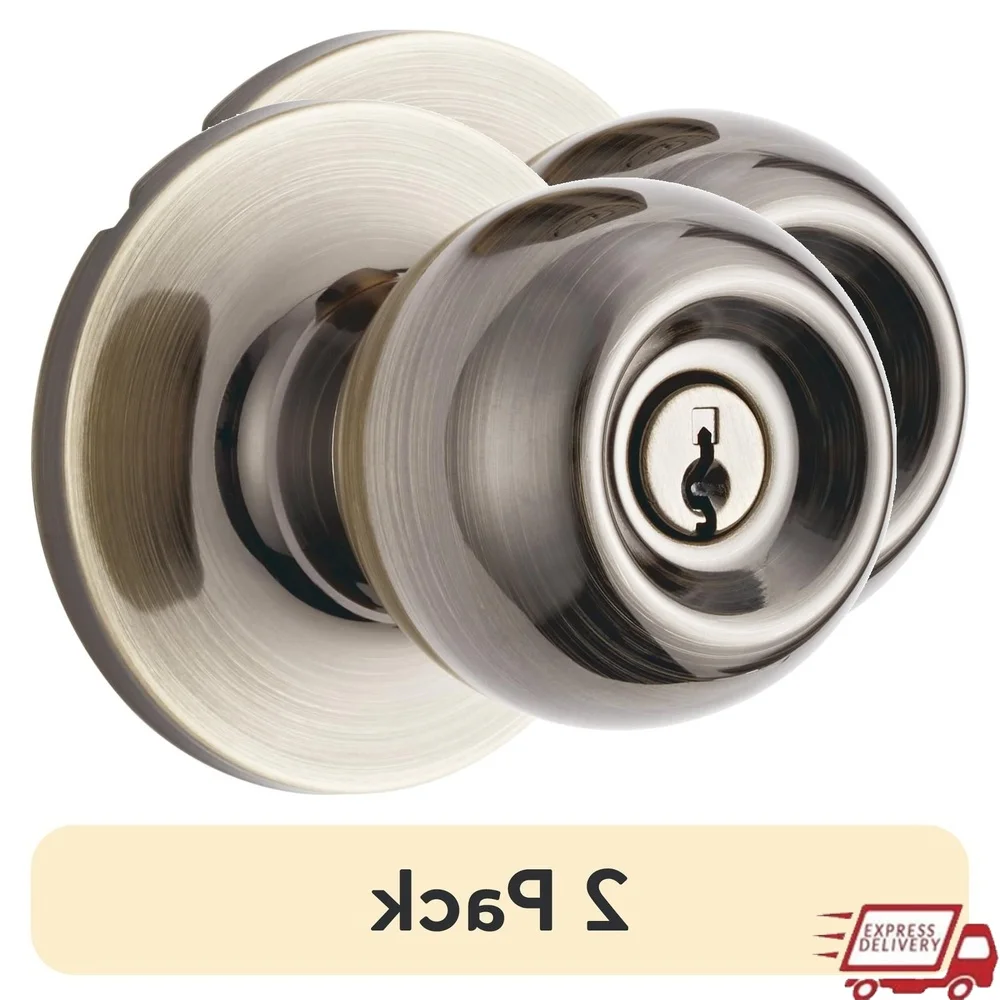

Keyed Entry Ball Doorknob Lock and Deadbolt Combo Pack Antique Brass Finish Easy Installation Security Exterior Doors