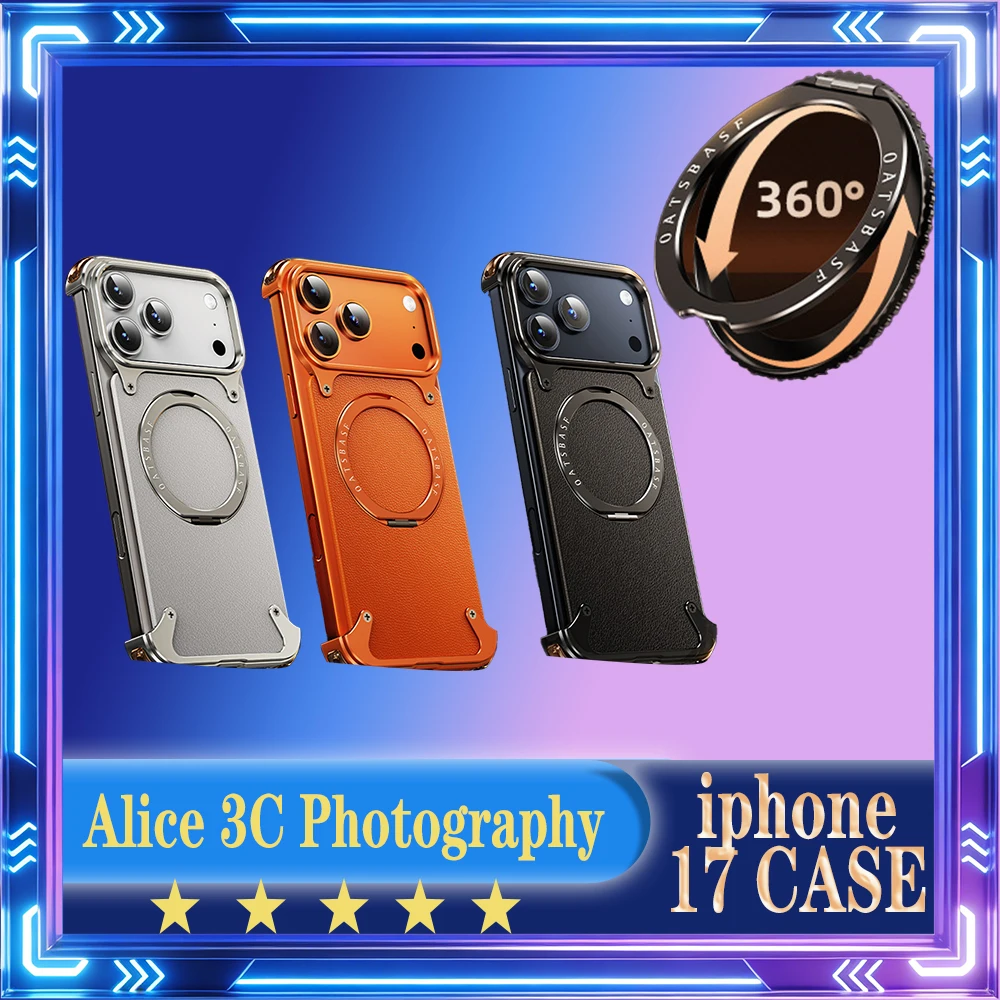

Borderless Phone Case Suitable for Iphone 17PRO/MAX Frosted Phone Casewith Built-in 360 ° Rotatable Stand Protective Case