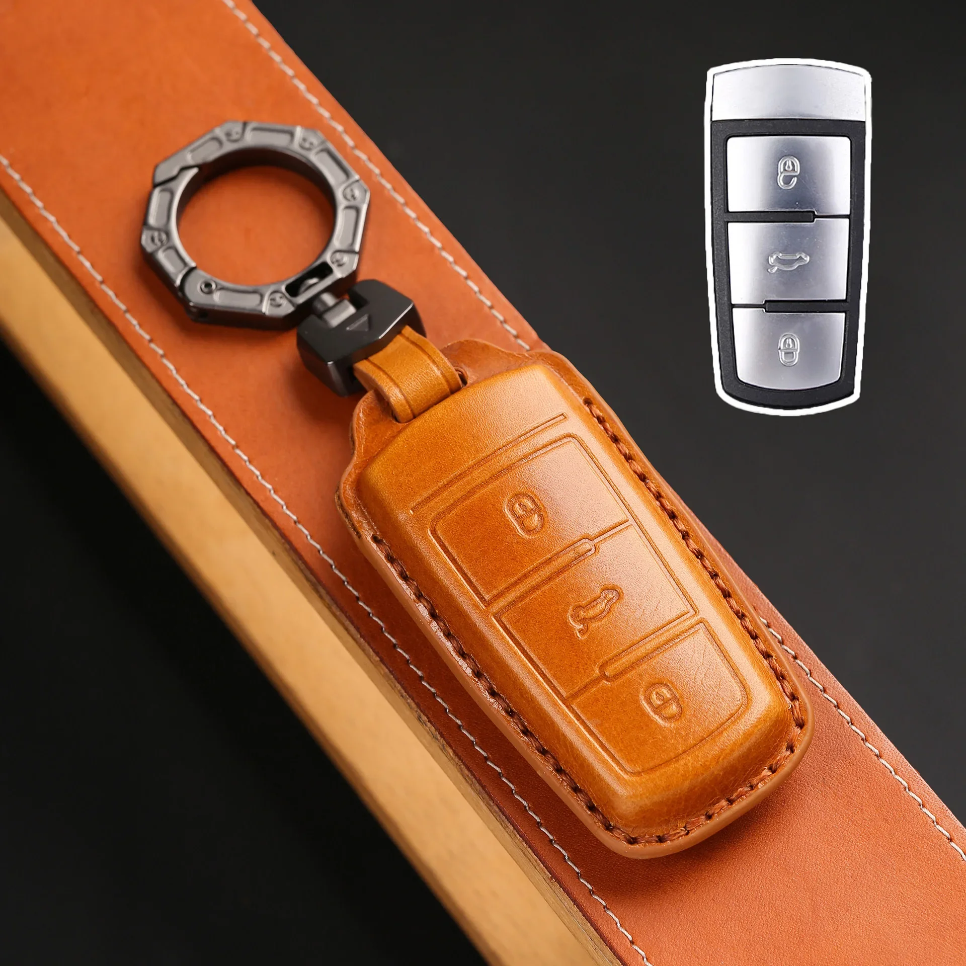 

1pc Luxury Leather Car Key Case Cover Fob Shell For Volkswagen VW CC Passat B6 B7 Passat 3C CC Maogotan