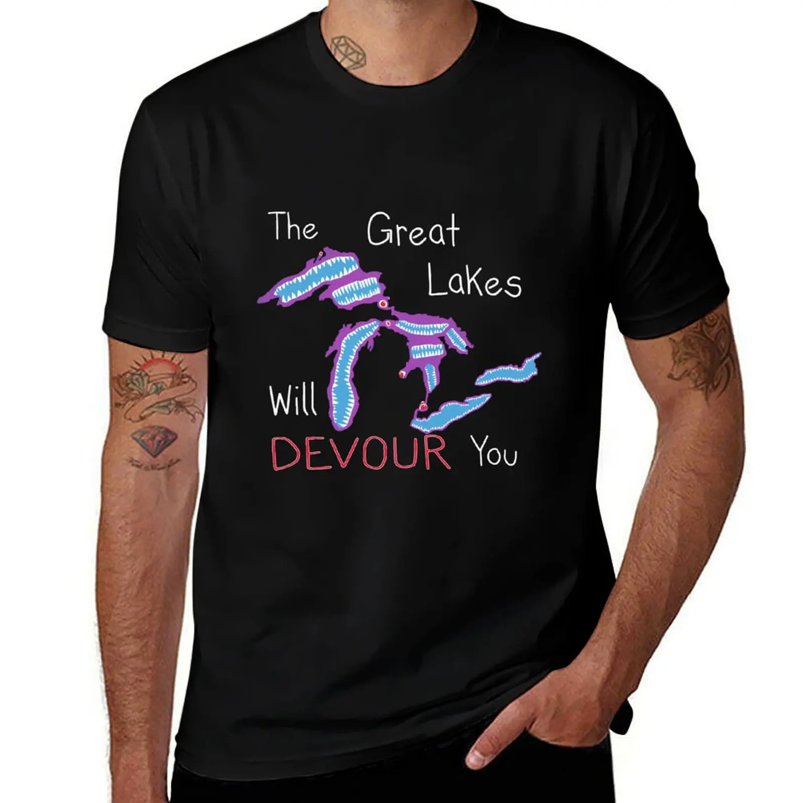 The Great Lakes Will Devour You T-Shirt Running Gym Short Sleeve Sports Tee T-Shirt