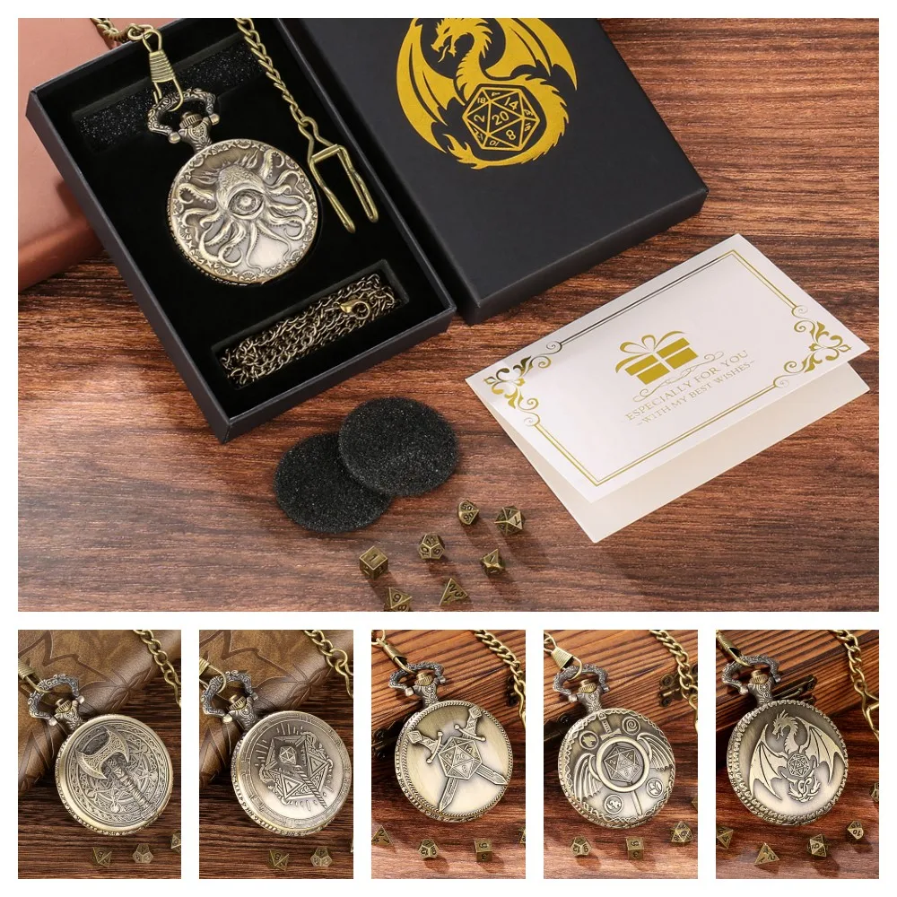 Antique Fashion Metal Pocket Chain Pocket Watch Case Mini Dice Box Set Novel Vintage Gift for Entertainment Game Dice Lovers