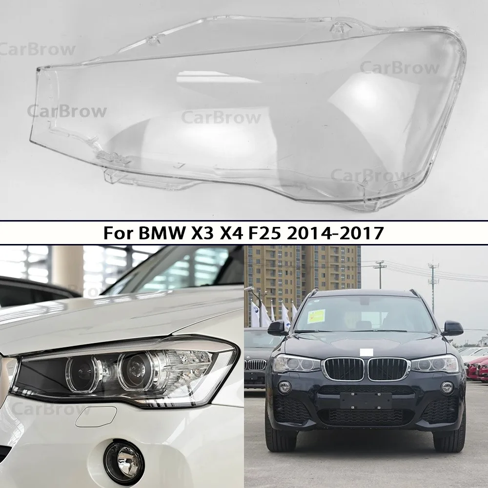 

A pair 2PCS Headlamp Transparent Cover For BMW X3 X4 F25 2014-2017 Headlight Shell Lens Replace Original Lampshade Plexiglass