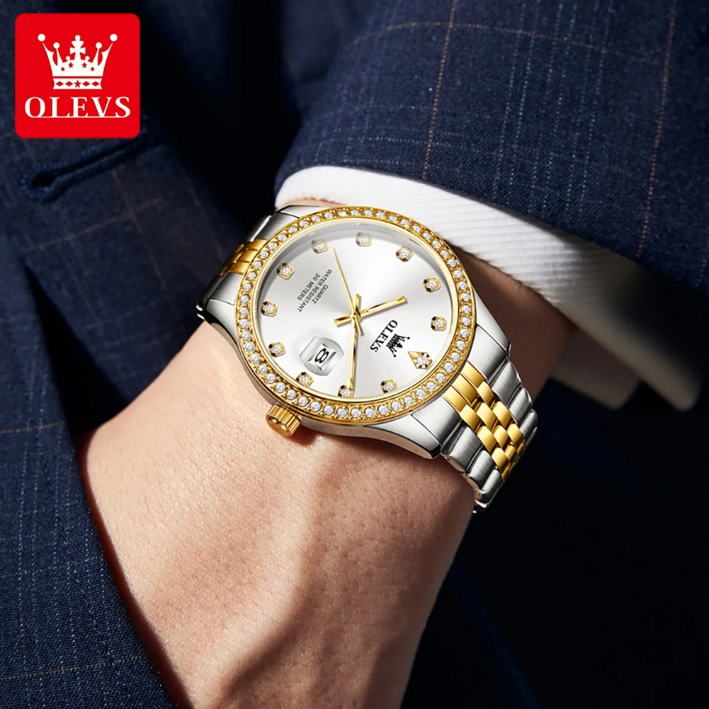 OLEVS 3629 Mens Watch Original Luxury Classic Quartz Wristwatch Watch For Man Waterproof Luminous Date 24 Hour Display With Box