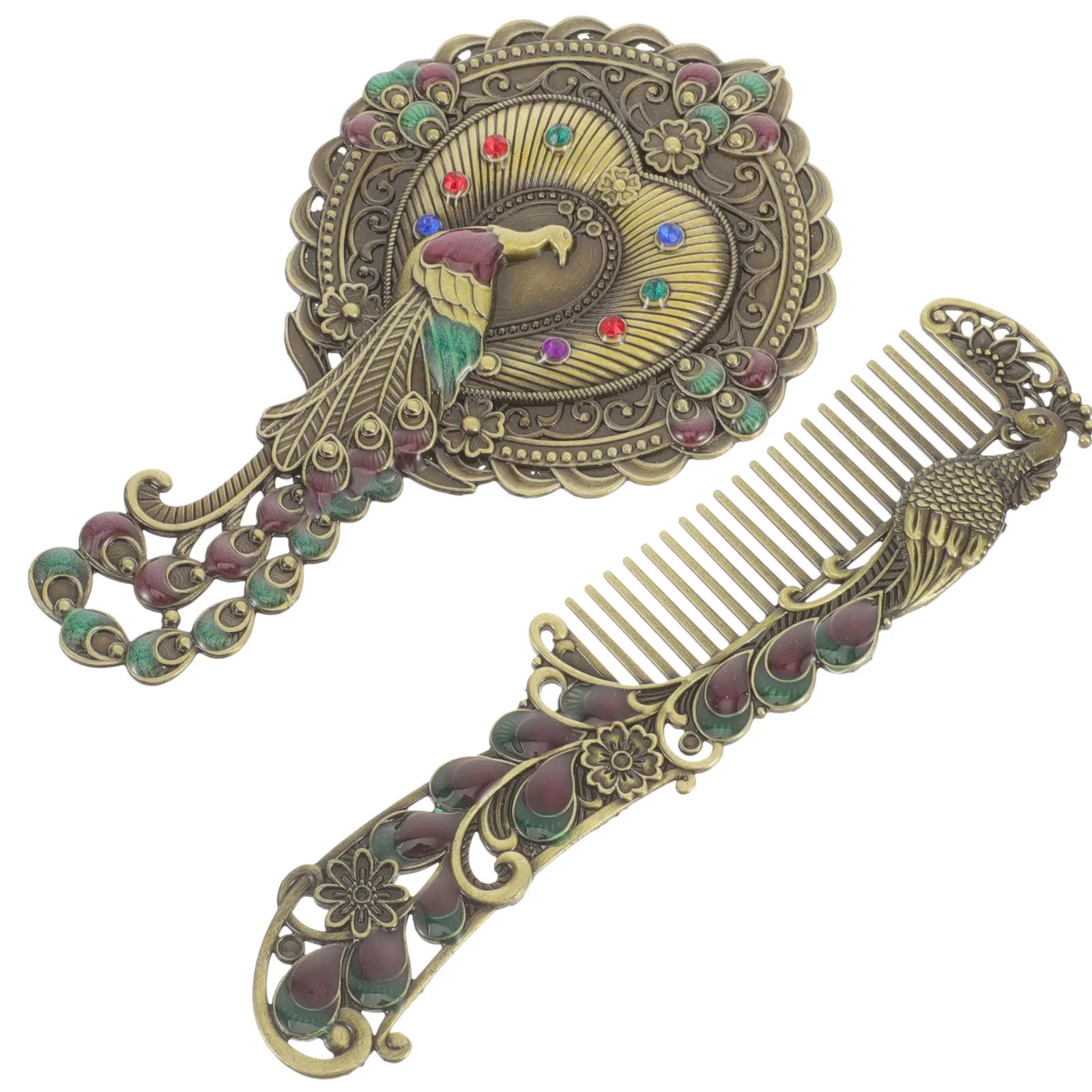 1세트 금속 손거울과 빗 빈티지 스타일 컴팩트 경량 소형 거울 여행용 휴대용 메이크업용 우아한 레트로