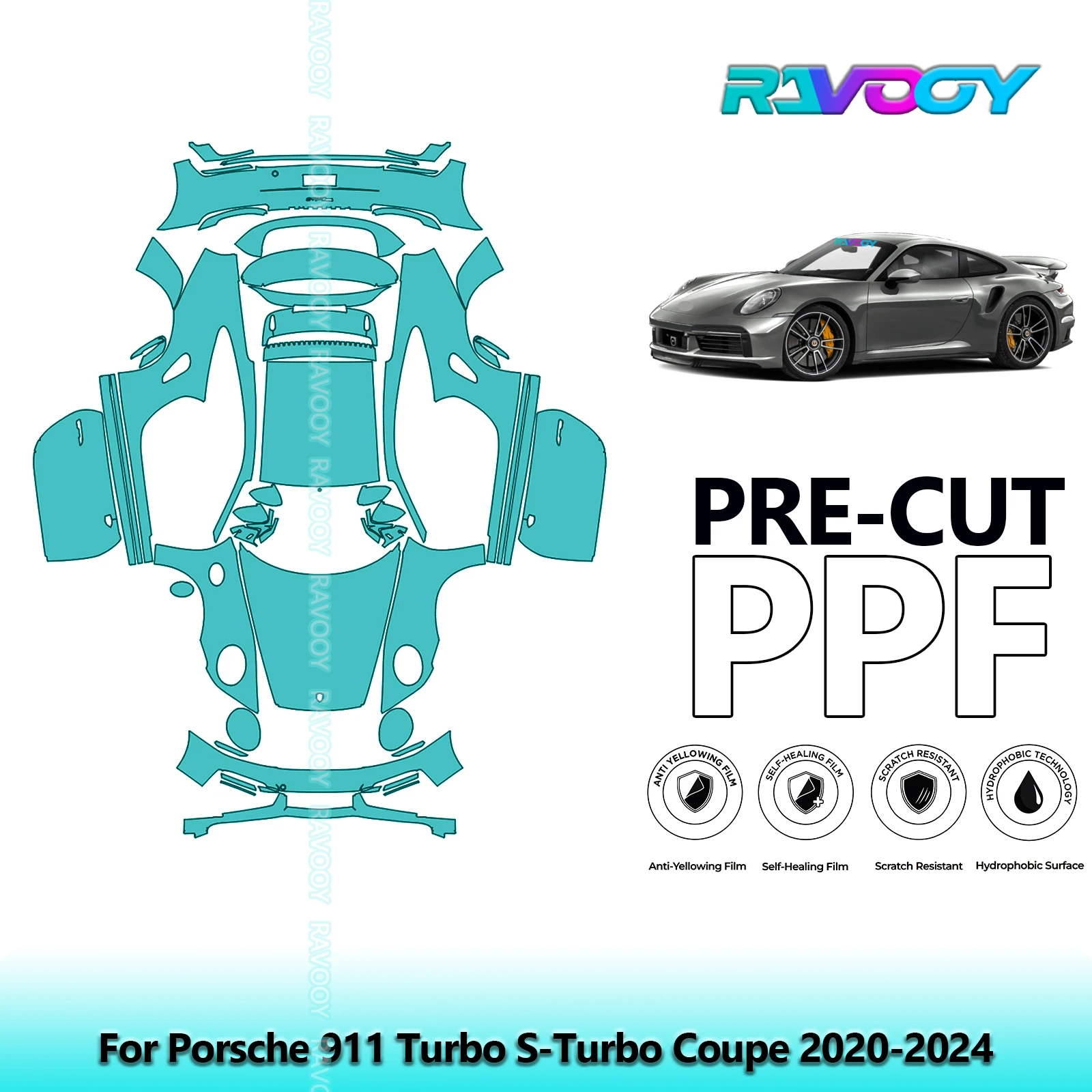 

8.5Mil Precut PPF Paint Protection Film Full Vehicle Clear Bra For Porsche 911 Turbo S-Turbo Coupe 2020-2024