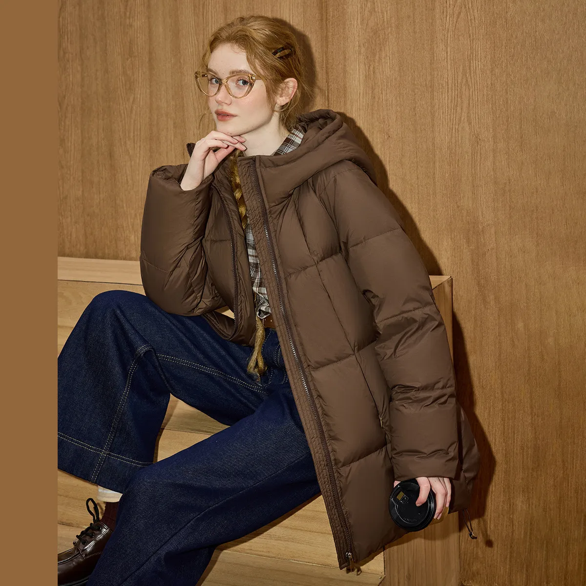 COOLHUT Parka acolchada térmica invierno 90% relleno de plumón acolchado con capucha Color sólido silueta de nube versátil abrigo capullo de longitud media