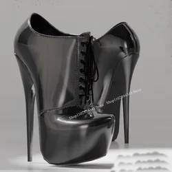 Black Lace Up Platform Shallow Pumps Thin High Heel Fashionable Sexy Cool 2025 Summer Big Size Woman Shoes Zapatillas Mujer
