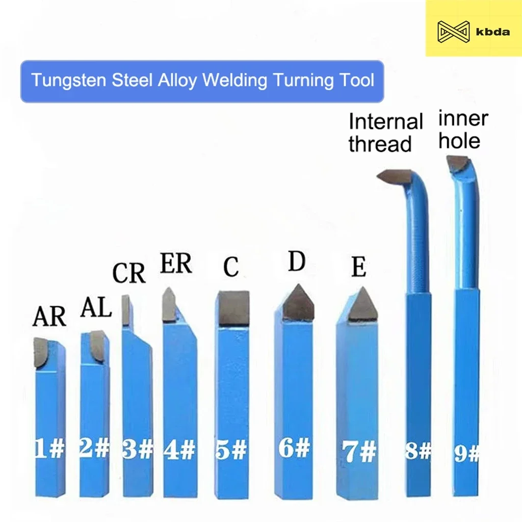 KBDA 9pcs/1set Turning Tools 8*8mm 10*10mm 12*12mm Mini Lathe Turning Tool Set AR ER AL CR Inner Hole