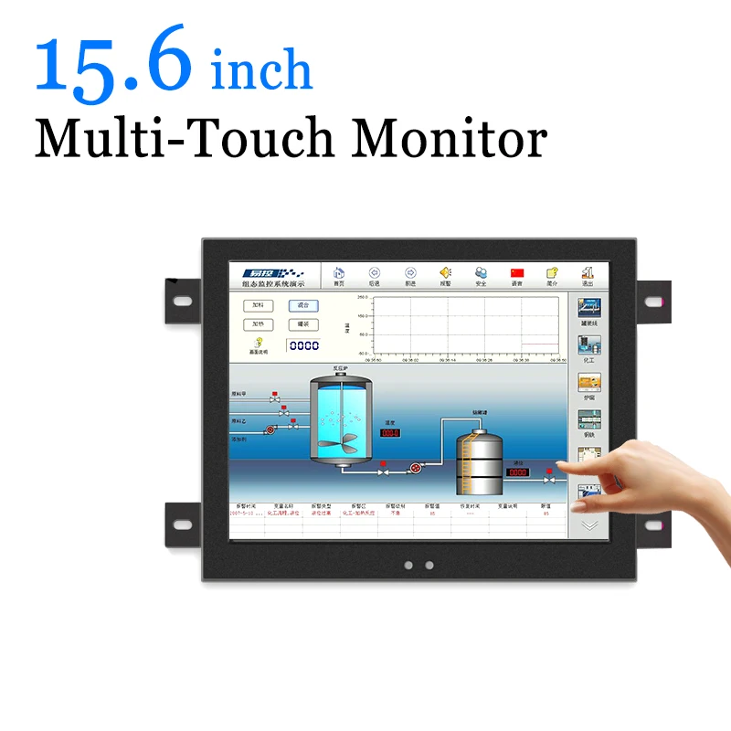 IP65 Protection Waterproof 15.6 inch Industrial Wall Hanging Open Frame Monitor USB Capacitive Touch Screen Monitor