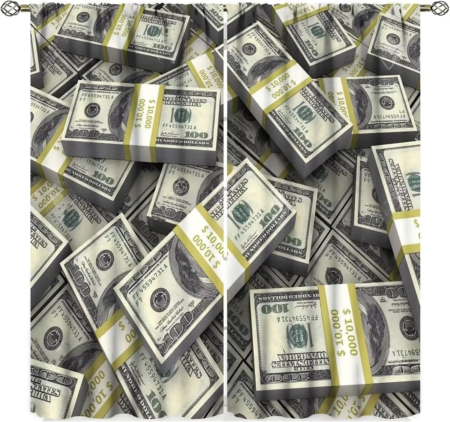 Dollar-Geldschein-Vorhänge, Muster mit Haufen von Dollars, Währungsstapel-Thema, Wohnzimmer Schlafzimmer Fenstervorhänge 2-teiliges Set