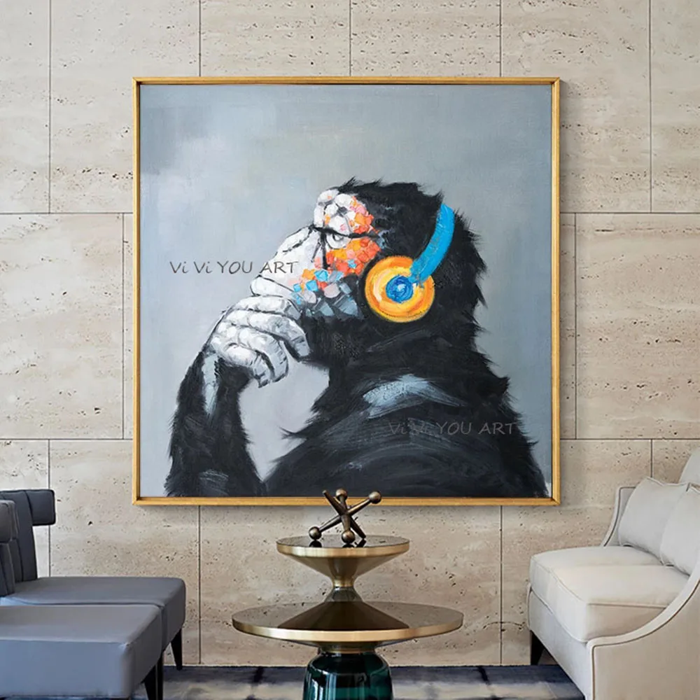 

Hand Painted Monkey Cartoon Oil Painting On Canvas Handmade Animal Wall Art Abstract Paintings Living Room Decorative Painting