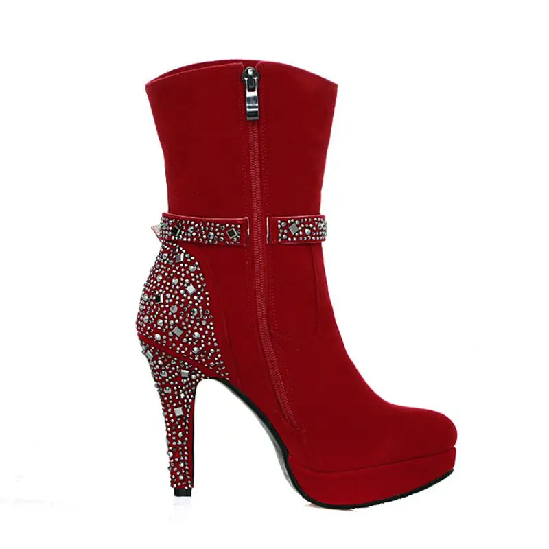 Big Size 33-41 for Women Sexy High Heels Goth Warm Short Boots Autumn Winter Shoes Pointed Toe Platform Knight New Boots F315