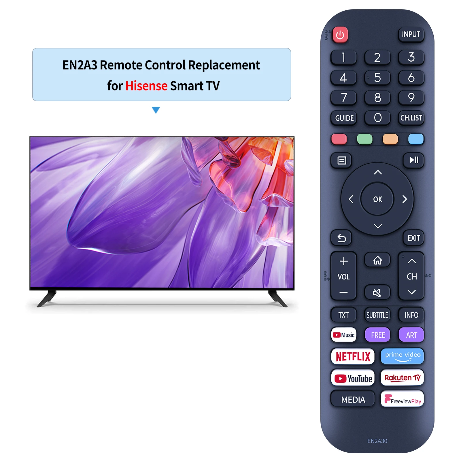 New EN2A30 For Hisense Smart 4K TV Remote Control 55AE7400F 43A7500FTUK 50A7300FTUK TV Remote 55AE7400FTUK