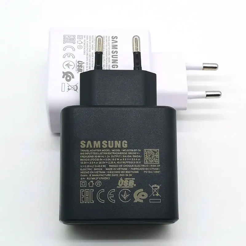 Samsung 45W Charger Super Fast Charge Adapter for Galaxy S24 S20 S21 S22 S23 Note 20 Ultra Z Flip Fold 6 5 4 3 For iPhone 15 Pro