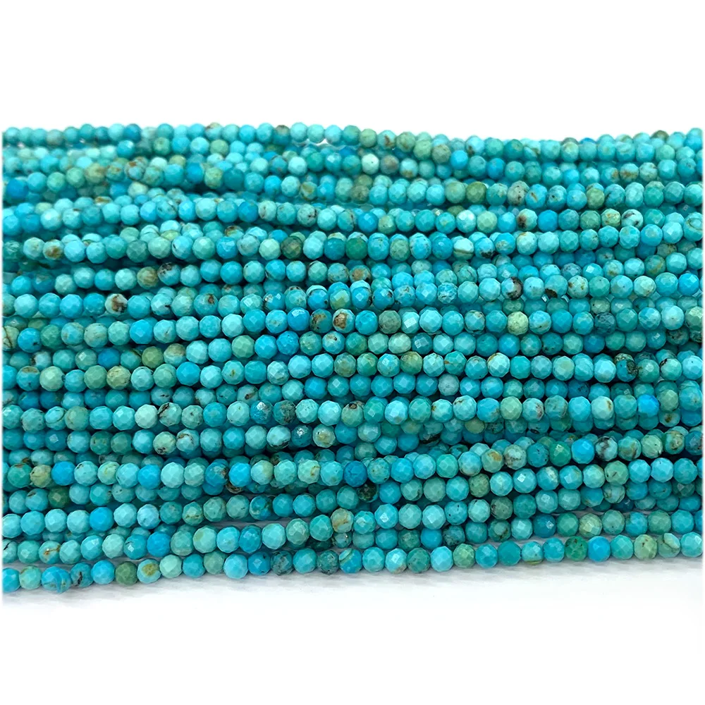 Veemake Blue Turquoise Faceted Round Small Beads For Jewelry Making Natural Gemstones Crystal DIY Necklace Bracelets Earrings