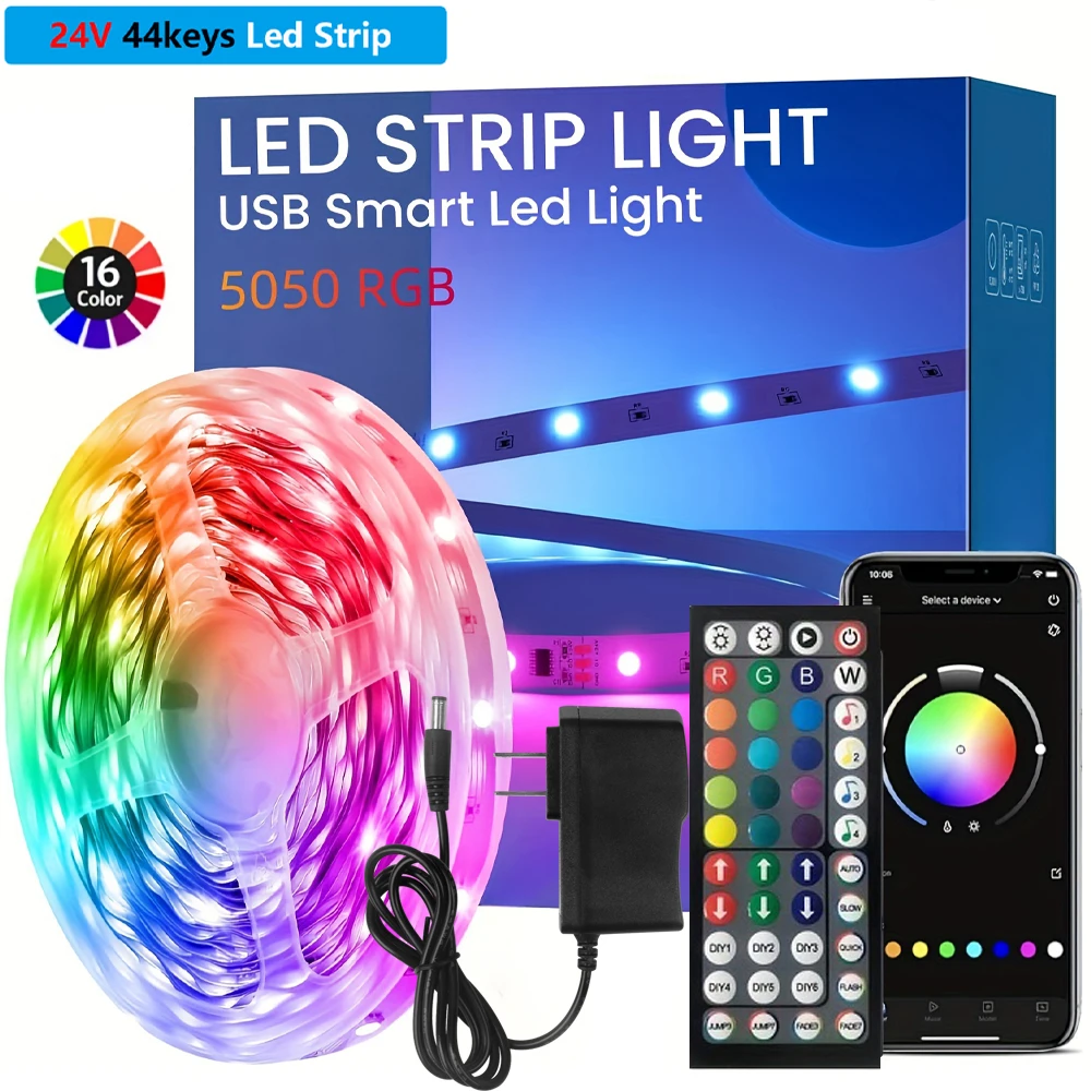 

WiFi RGB 5050 LED Strip Lights Music Sync Colors Changing 24V EU/US Plug Flexible Ribbon Diode Led Lighting Hoom Decoration