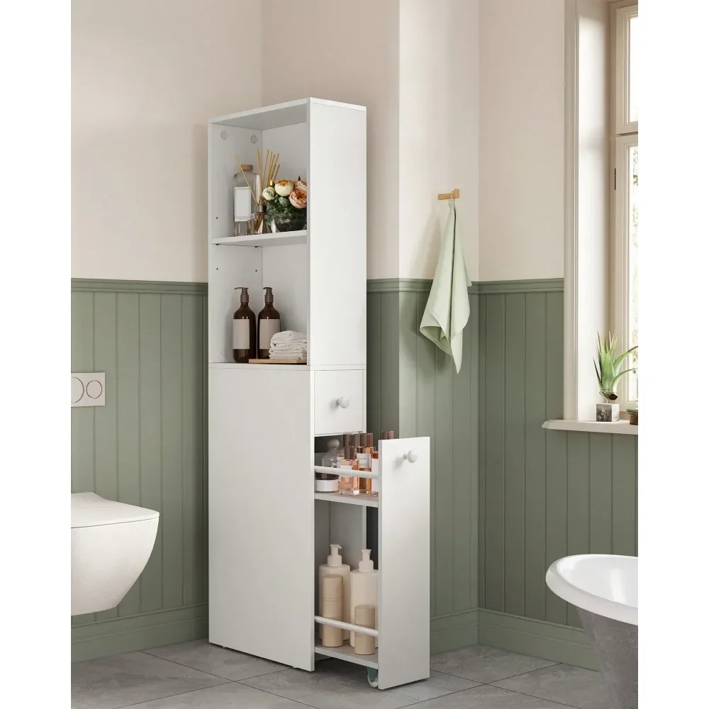 

Slim Bathroom Storage Cabinet, Narrow Bathroom Cabinet, Freestanding Cabinet With Storage Drawers And Adjustable Shelf, For Sma