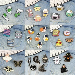 3-6 pz/set Cartoon astronauti spille smaltate Punk Dark Witch Cat spille farfalla tazza da tè distintivi per gattini Banner Slogan Pin Jewelry