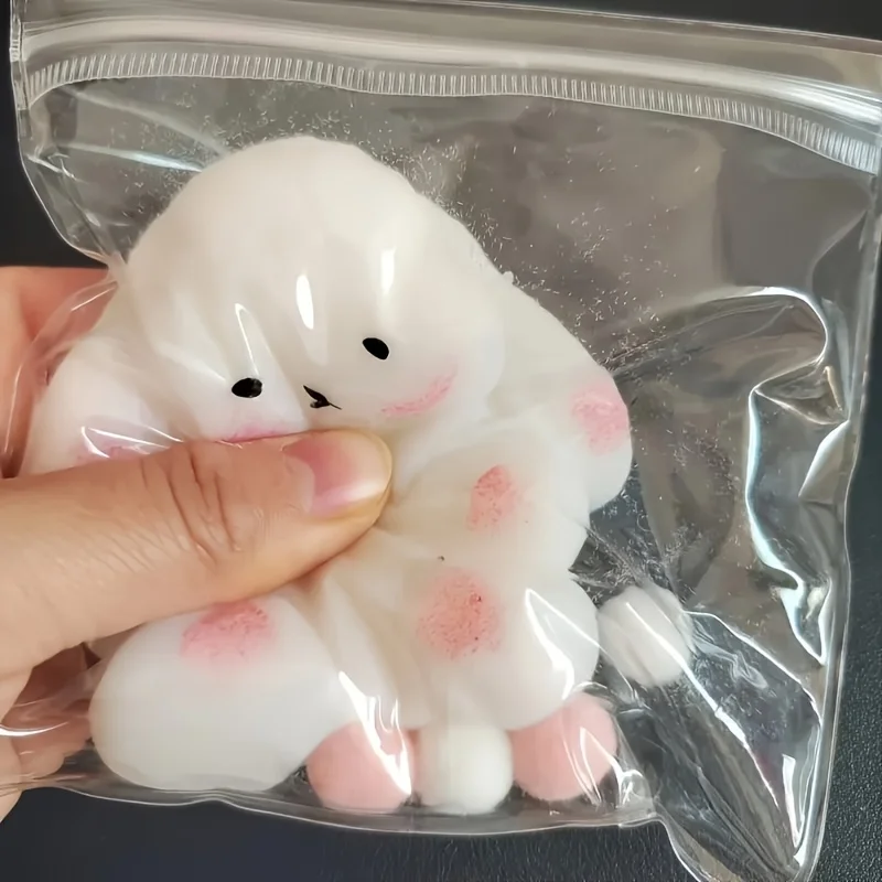 Cute White Fleece Rabbit Soft Plush Toy, with Pink Claws, Soft Pressure Relief and Fun Sensory, Mixed Color Rubber Material, for
