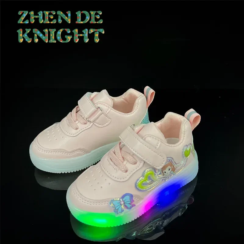 Spring and Fall New Children's Casual Board Shoes Butterfly Decoration Cartoon White Shoes Children's Light-up Sneakers